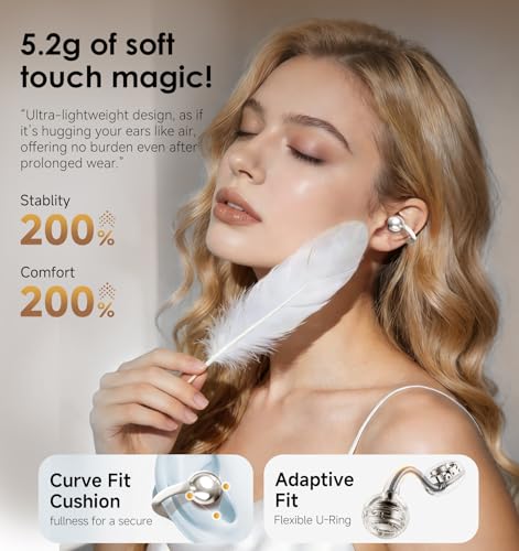 Image of King Lucky Clip-On Earbuds Gen 3, Open-Ear Wireless Bluetooth 6.0 Headphones with Mic, Secure Fit for Small Ears & Glasses Wearers, 50H Playtime, ENC, IPX5 Waterproof Sport Ear Buds (Light White)