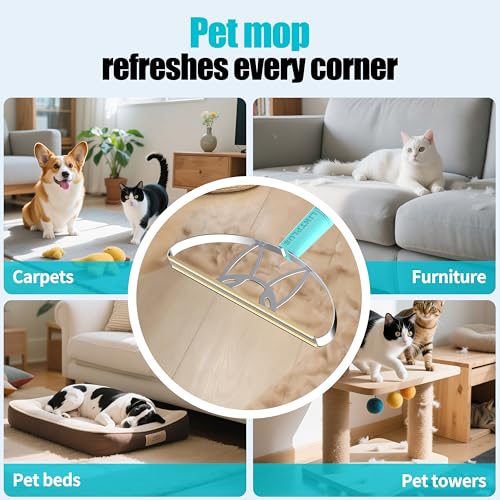 Image of Ultra & Pro LINTPLUS Combo - 63 inch Long Carpet Rake for Pet Hair + Pro Attachments - Heavy Duty Stainless Steel Handle, Stand-Up Design - Effortless Fur & Lint Removal for Large Rugs, Carpets, Floors