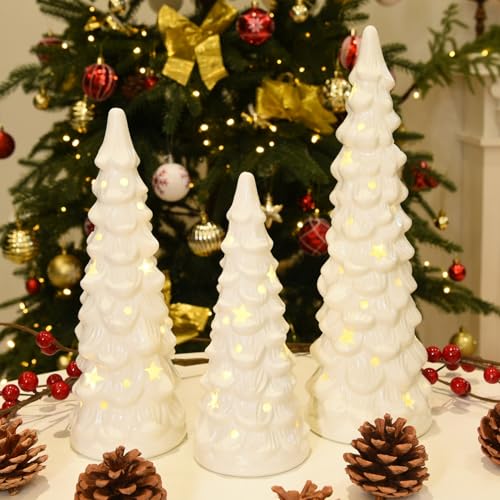 Jeteho LVZY7RNK1A Set Of 3 White Ceramic Christmas Trees Tabletop Christmas Tree thumb #4