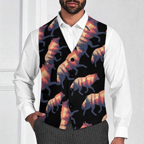 Wolf Nature Forests Men's Suit Vests Dress Vest V-Neck Waistcoat Slim Business Formal with Pocket2