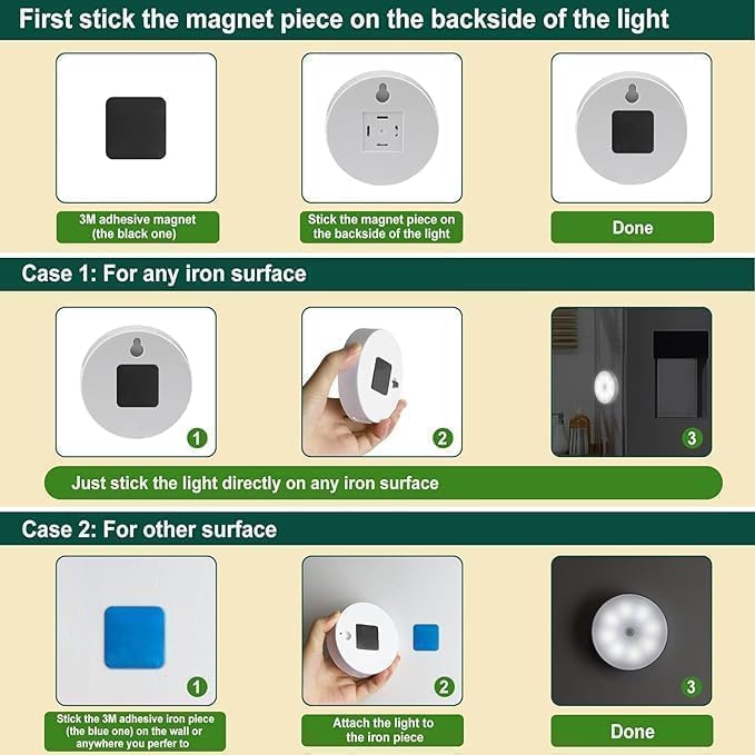 Image of K D Rechargeable Motion Sensor LED Light (Pack of 2) - USB Wireless Self-Adhesive Magnetic Night Lamp for Wardrobe, Stairs, Cupboard & Home (Cool White)