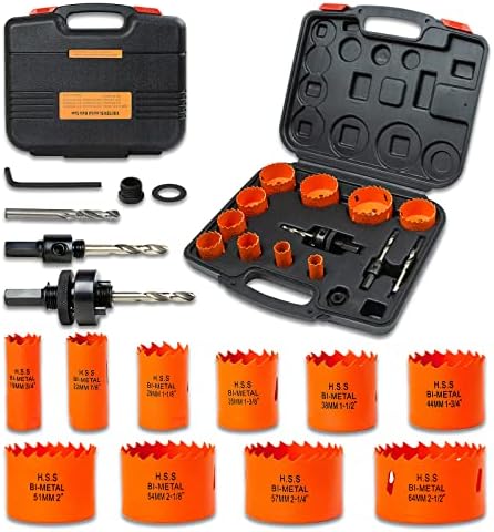 VIKITON Hole Saw Kit Bi Metal with Case, General Purpose Size from 3/4'' to 2-1/2'', Hole Saw Set for Metal, Wood and Plastic, with Clean and Smooth Cutting Edge, Fast Chip Removal.
