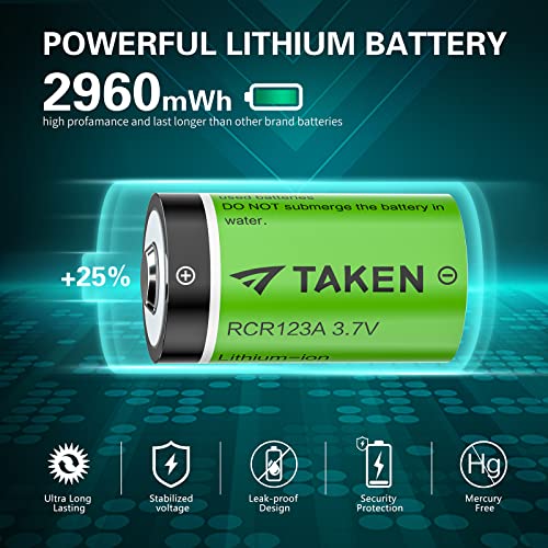 image for Taken 4 Pack CR123A Lithium Battery 3.7V Batteries [CAN BE RECHARGED] 