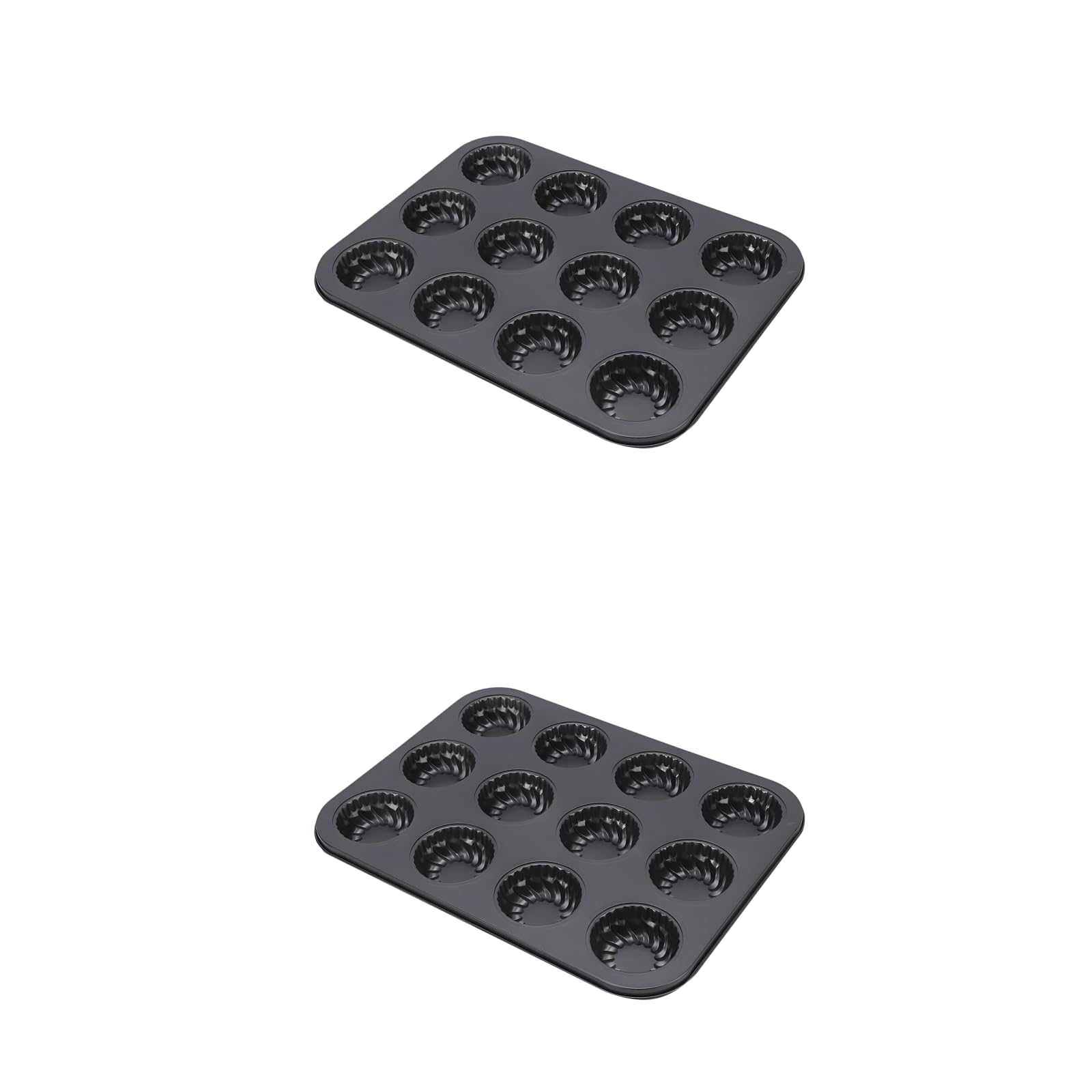 Lot de 2 moules à mini gâteaux cannelés à 12 cavités, acier au carbone épais, revêtement antiadhésif, plateau à muffins, petit moule bundtlette citrouille, gris