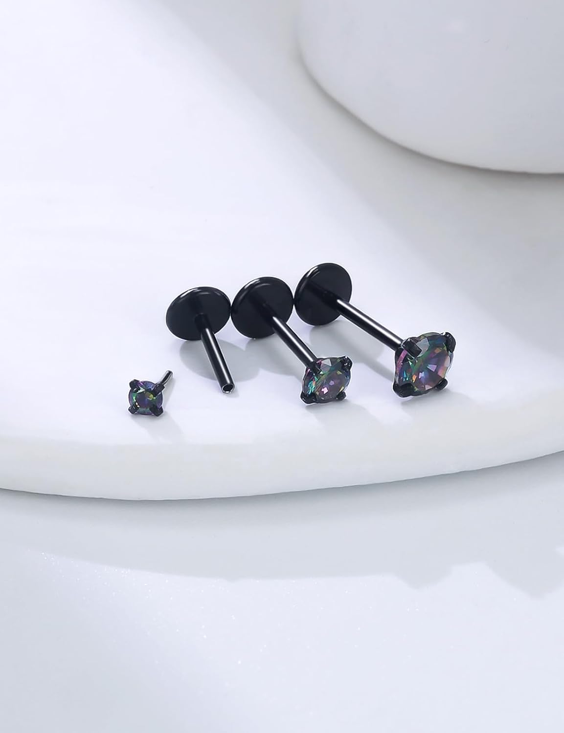 20G Threadless Flat Back Earrings Nose Rings Studs Surgical Stainless Steel CZ Nose Rings Stud Tragus Helix Conch Cartilage Earrings Hoops Piercing Jewelry For Women Men Hypoallergenic - Image 5