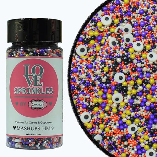Image of Confect Halloween Spooky Eyes Sprinkles - Edible Candy Mix with Purple, Orange, White & Black Pearls - Ghostly Cake & Cupcake Toppers for Halloween Baking & Party Decorating - 4.2 Oz