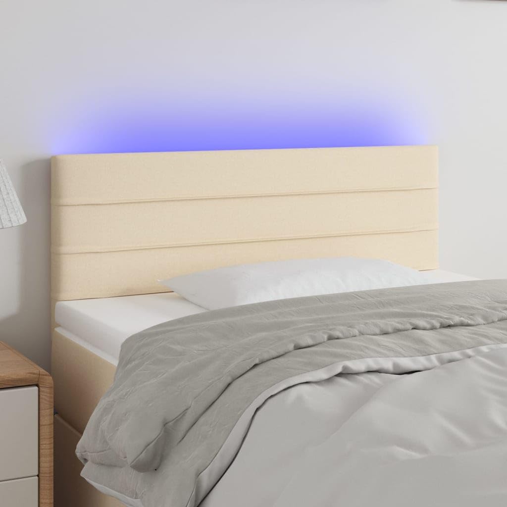 Poggiatesta da letto con LED, panna, tessuto, 80x5x78/88 cm, regolabile, con striscia LED da taglio, supporto per la schiena, USB 5V