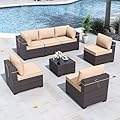 Gotland 7-Piece Outdoor Patio Furniture Set - All-Weather PE Rattan Sectional Wicker with Replaceable Khaki Waterproof Cushions & Coffee Table