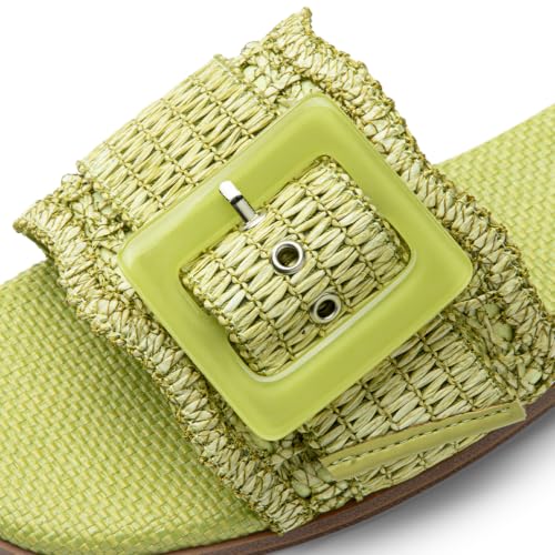 Rihero Green Flat Sandals for Women Dressy Raffia Slip On Beach Slides Square Open Toe Buckle Summer Fashion Slide Sandals Size 8 — view 5