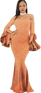 فستان نسائى دانتيل ببطانة طويل دون اكتاف