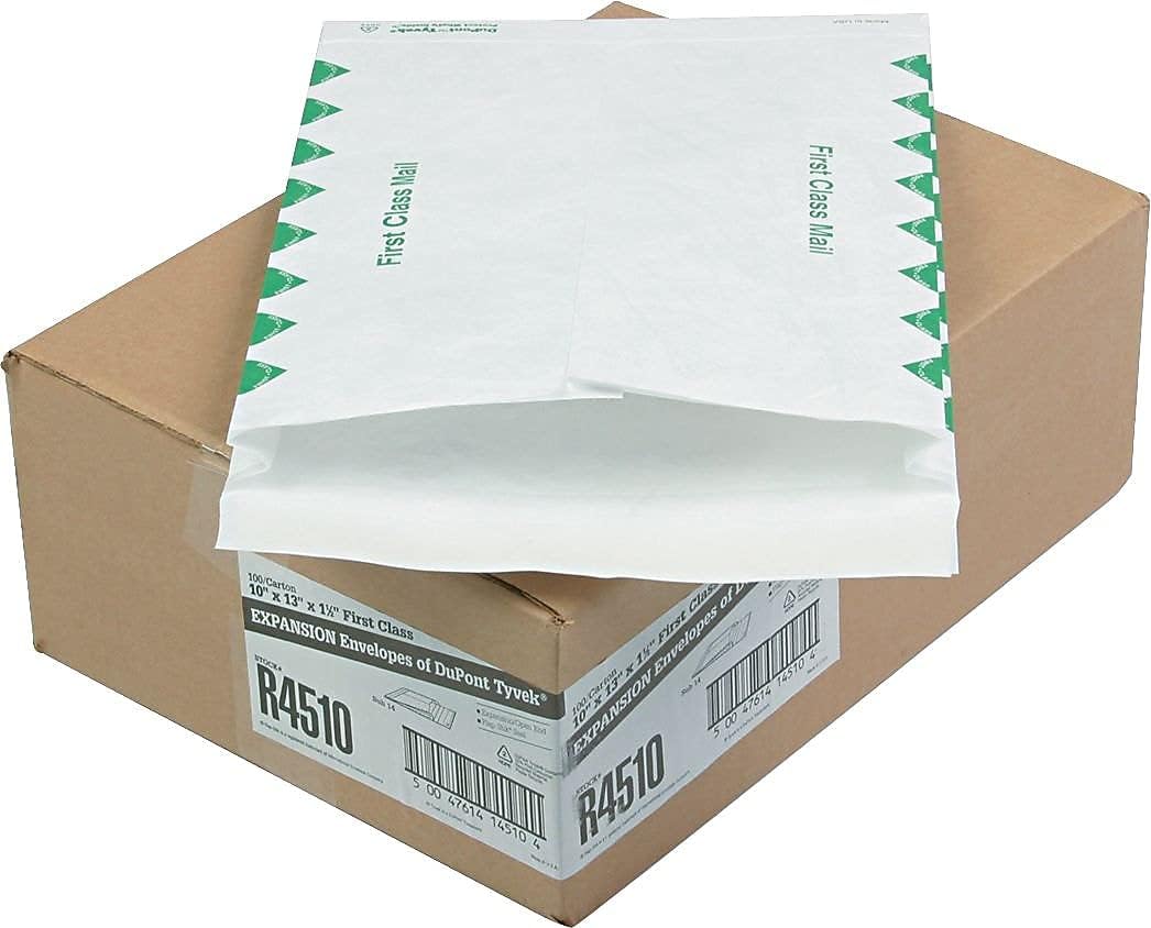 Quality Park Survivor R4510 Tyvek Expansion Mailer, First Class, 10 x 13 x 1 1/2, White (Case of 100)