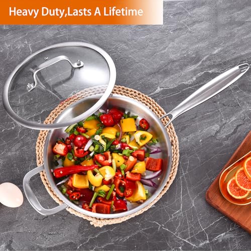 image for DELARLO Tri-Ply Stainless Steel 10 Inch Frying Pan,3 Quart Sauté Pan 