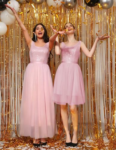 Image of BeryLove Sequin Dress for Woman Vintage A Line Wedding Formal Swing Mesh Dress Sleeveless Cocktail Maxi Gowns