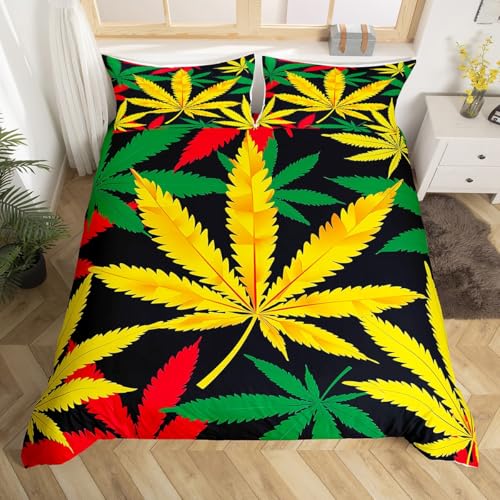 Erosebridal Leaves Bedding Set Full Size, Duvet Cover, Leaf Boho Comforter Cover, Adult Fashion Home Farmhouse Bedroom 3 Piece Bedding Set with 2 Pillow Cases, Watercolor