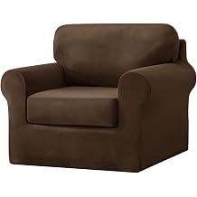 OOCCO 3-Piece Stretch Velvet Sofa Cover, Armchair Seater Couch Slipcover with Separate Backrests and Cushions Covers with Elastic Band Anti-Slip Furniture Protector Dark Brown,Armchair