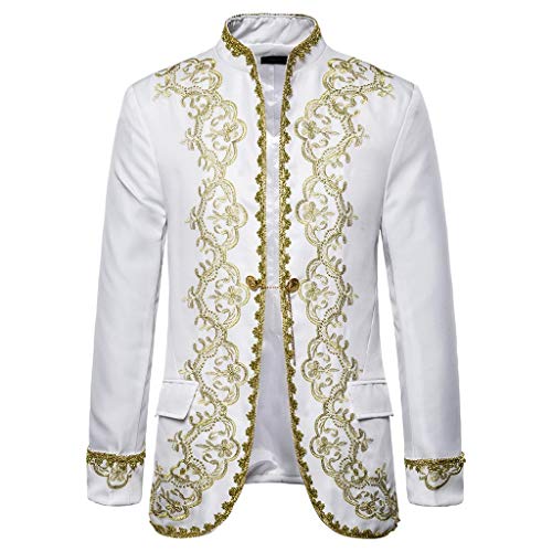 ZODOF Steampunk Chaqueta para Hombres Medieval Botón Abrigo Largo Suelto Color Sólido Traje de Uniforme Vintage Renacimiento Victoria Outwear,Blanco