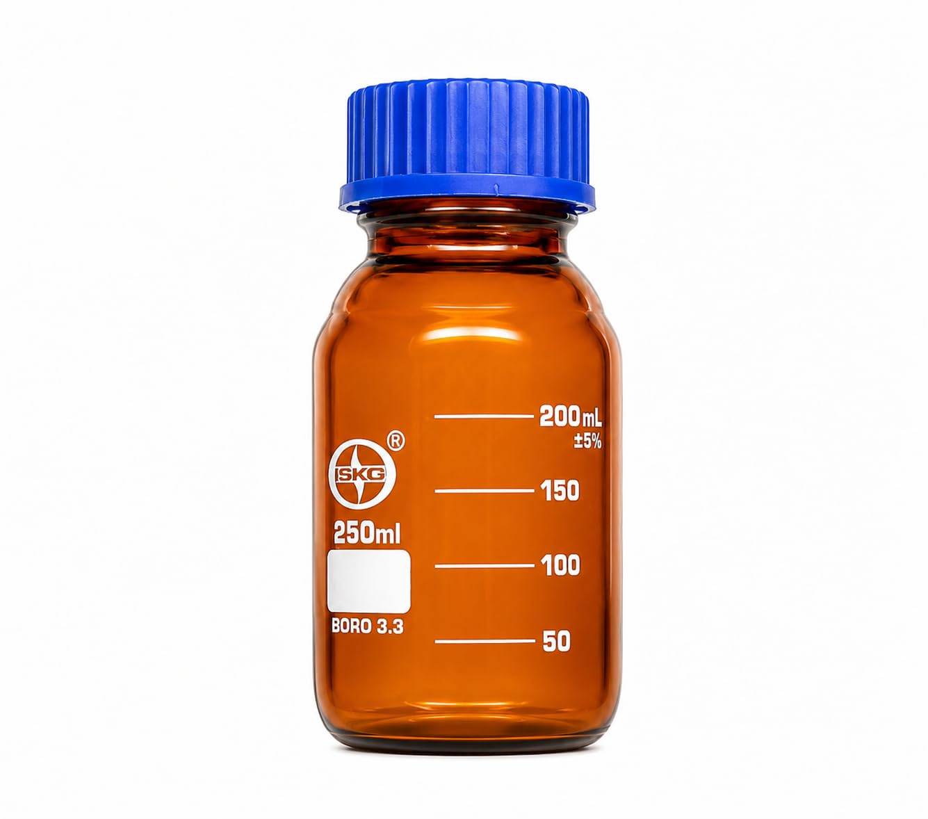 ISKO® Borosilicate glass Reagent Bottle with screw cap Amber color with teffflon linear GL-45 cap (250 ml) (1 pc)-image-37