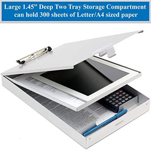 Think2Master-Aluminum-Dual-Storage-Clipboard-Durable-Sleek-Dual-Tray-Compartments-Provides-More-Storage-and-Sturdiness-and-it-Holds-300-Letter-Sized-Paper-Low-Profile-Clip-Holds-50-Paper