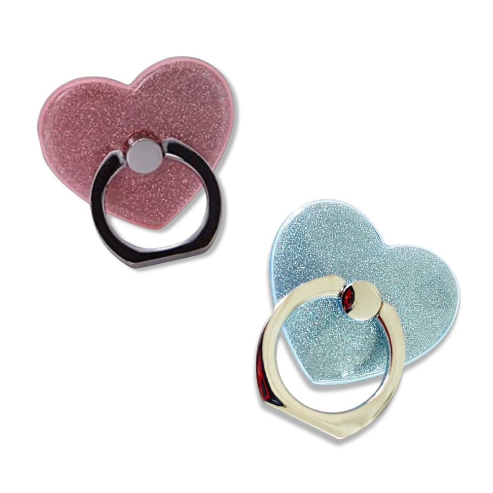 Crysendo Love Heart Finger iRing Stand, Pack of 2 Shiny Glitter 360°Rotation Universal Phone Grip Holder Kickstand (Random Color)