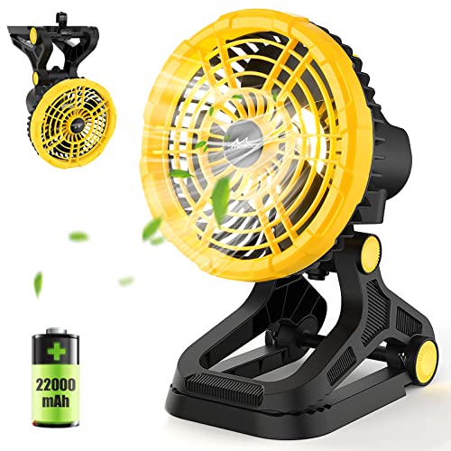 Moko Portable Camping Fan Rechargeable - 22000 Mah Battery Fan With Light, Run Up To 72H Tent Fan, 360° Auto Rotate Battery Operated Fan, Personal Outdoor Fan For Tent, Picnic, Fishing, Travel #TOP25