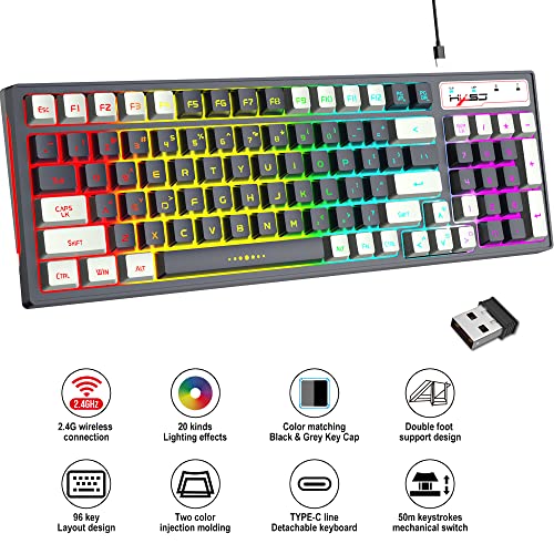 Felicon Wireless Gaming Keyboard 2.4G Rechargeable Rgb Backlit Mechanical Feel Multimedia 96 Key With Number Pad Double-Shot Keycap Anti-Ghosting Ergonomic Waterproof For Mac Pc Xbox Ps4 Gamer Typists #TOP1