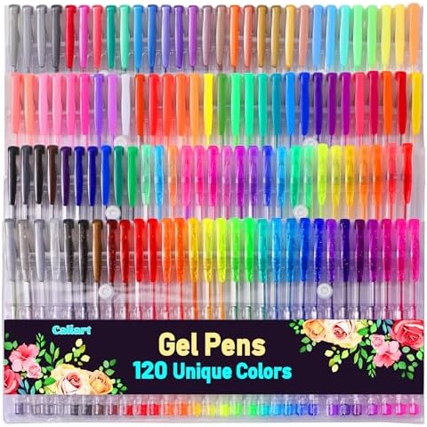 120 Color Gel Pens, 40% More Ink Fine Point Colored Pens, Neon Glitter Gel Pens for Adult Coloring Book, Drawing, Doodling, Scrapbook, Journaling, Sparkle Pen Gift for Kids Cover