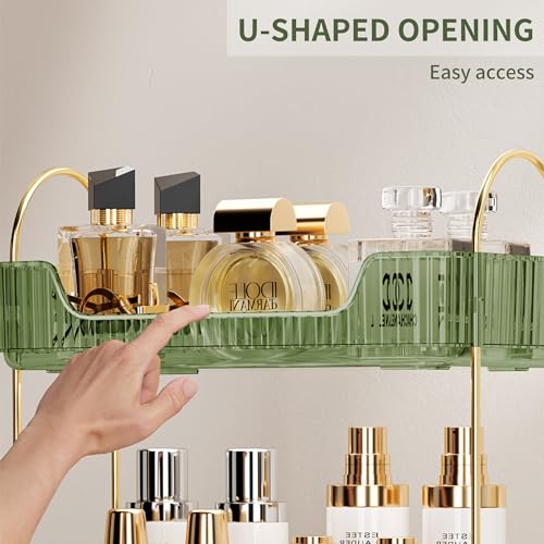 Image of Akinbas 3 Tier Bathroom Organizer Countertop Makeup Perfume Tray Skincare Organizer for Bathroom Dresser Vanity (Green)
