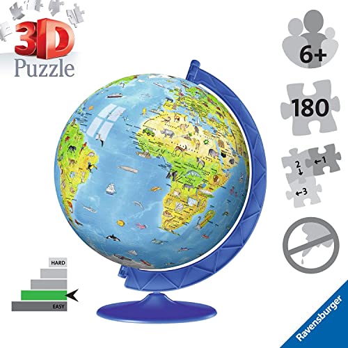 Ravensburger Children's World Globe 180 Piece 3D Jigsaw Puzzle For Kids And Adults - Easy Click Technology Means Pieces Fit Together Perfectly #TOP4
