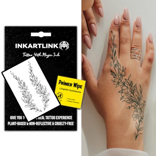 INKARTLINK Semi Permanent Tattoo, realistic flower tattoo, niche, lasts 7-15 days, suitable for boys and girls, waterproof and non-reflective, exquisite packaging, unique design (Flower vine)