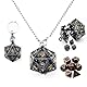 Haxtec Mini Dice Metall DND DICE Set mit schwarzem Gold Hohlhöhle D20 Halskette Dice Hülle Antike winzige Kupfermetallwürfel Set D & D Keychain Tragbares 7pcs Würfelsatz Set