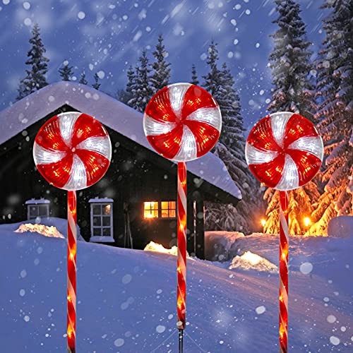 Lollipop Christmas Pathway Lights Outdoor - 29 Inches 60 Led Lighted Candy Cane Decorations With 8 Lighting Modes Waterproof String Lights Plugin For Holiday Lawn Yard Patio Walkway Markers, 3 Pack #TOP7