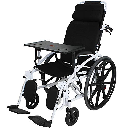 JFJL Silla De Ruedas Reclinable Deportiva con Brazos De Longitud De Escritorio Desmontable Y Reposapiernas Elevables,Silla De Ruedas Portátil Multifuncional con Reposapiés