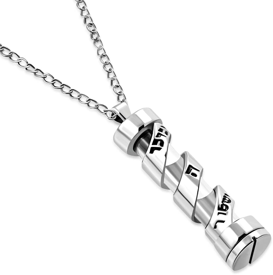 My Daily Styles Mens Stainless Steel Mezuzah Jewish Judaica Hebrew Shin Pendant Necklace