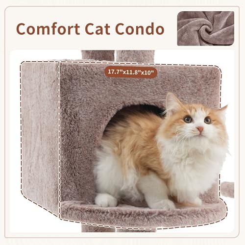 Image of Gitelsnour 55.1'' Cat Tree Tower for Indoor Cats, Large Platform, CCT013MU | 7 Sisal Scratching Posts, Multi-level Cat Condo Cat Cave, 2 Padded Perches, Basket, Furry Ball, Toy, Mushroom