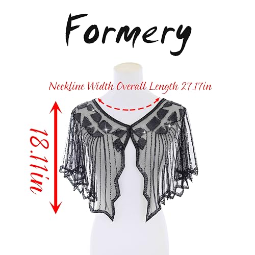 Formery 1920s Flapper Sequin Shawl Wraps Gatsby Black Shawls for Evening Party Cape Wavy Hem Bridal Shawls Bolero Cover Up3
