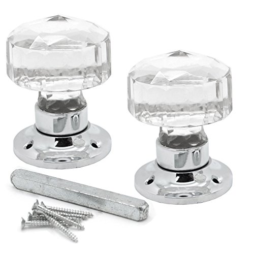 Image of Pair of Solid Glass Faceted Mortice Door Knobs | Suitable for Internal Doors