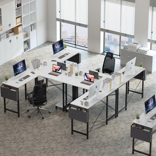 Image of OLIXIS L Shaped Desk, 50-Inch Office Computer Gaming Desks Corner PC Table with Side Bag and Reversible Shelf for Home Work Study Writing White