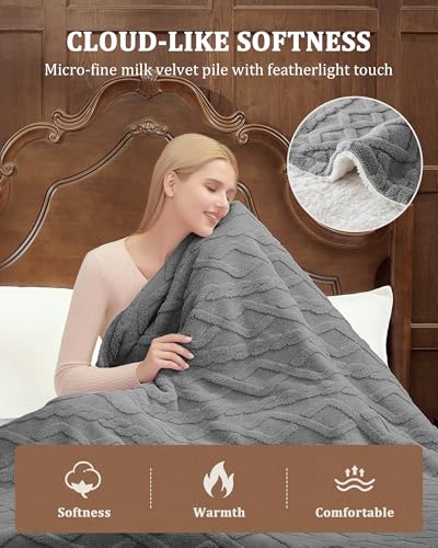 CAROMIO Electric Blanket Full Size - Thick Tufted Sherpa Heated Blanket Full Size with 10 Heating Levels and 10 Time Settings, ETL Certified Machine Washable Fast Heating Blanket Full 72"×84", Grey
