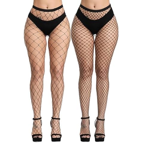 CozyWow Fishnet Tights for Women, High Waist Footed Fishnet Stockings Soft and Stretchy, Womens Patterned Tights 10+ Colors 2Pairs Cover