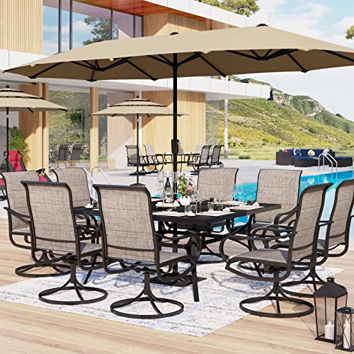 Mfstudio 9 Pieces Patio Dining Sets,Outdoor Furniture Set Including 1X 60 Square Table And 6 Padded Sling Swivel Chairs Metal Dining Set For Backyard,Garden,Deck #TOP1