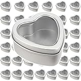 MOUYAT 40 PCS 2oz Heart Shaped Metal Tins with Clear Window Lids, Tinplate Empty Candy Tins Party Favors Storage Box Container for Gifts Treasures, Candle Making, DIY, Crafts, Silver