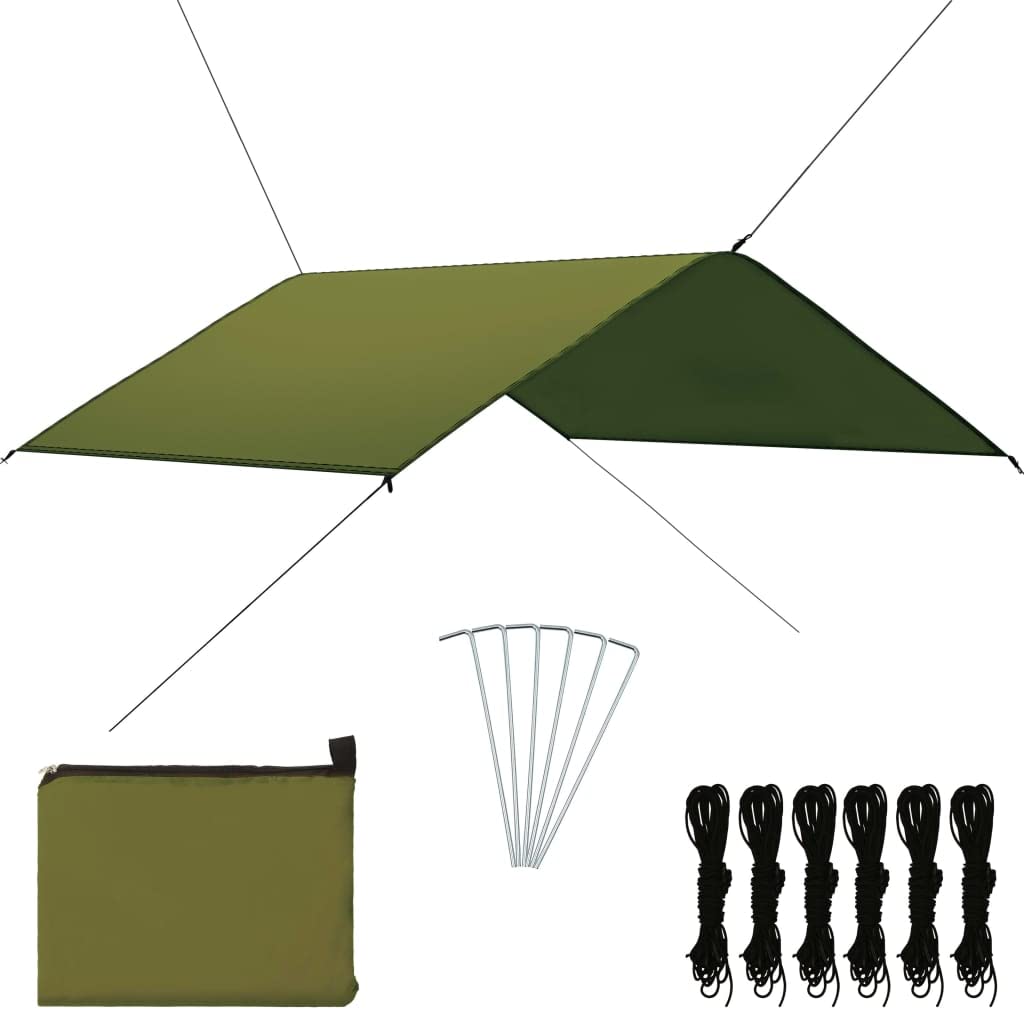 Outdoor Tarp 4x4 m Grün - Camping Zeltplane und Schattenspender aus 180T Polyester für Hängematte und Zelt - Leichtes Tarps-Set inklusive 6 Heringen und 6 Abspannseilen