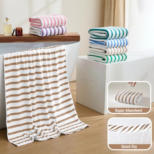 Image of JML Beach Towels Set of 2, 30 inch x 60 inch, Large Microfiber Bath Towel Cabana Stripe, Quick Drying Absorbent for Sauna, Shower, Gym, Summer Party, Sport, Swimming, Pool, Yoga, Camping, Coffee