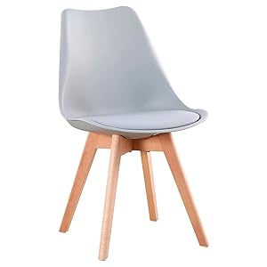 Acan Tradineur- Silla con cojín, Patas de Madera y Asiento de plástico Gris 81 x 46 x 53 cm, Estilo nórdico, Interior, diseño escandinavo, Comedor, Oficina, Sala de Estar, Cocina
