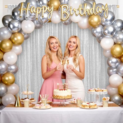 Image of Silver Sequin Backdrop Curtains-2 Panels 2FTx8FT Silver Backdrop for Valentines Day, Glitter Party Decorations Background Drapes for Wedding Birthday Anniversary Graduation Photo Booth Decor