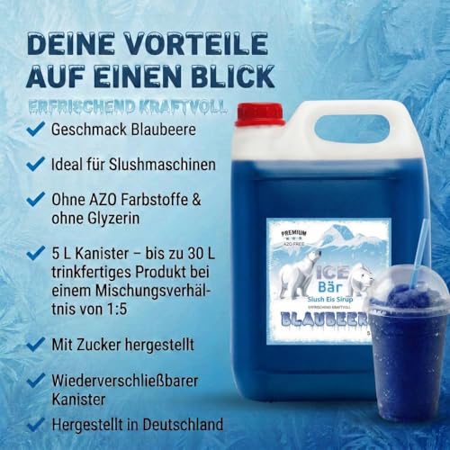ICE Bär Slush Sirup – 5 L Konzentrat/glycerinfrei/für ca. 30 L Geschmack Blaubeere - Slush… – Ansicht 3