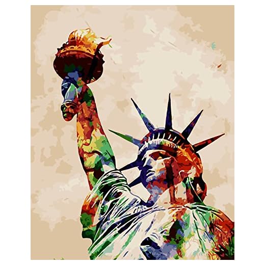 Fuumuui Pintura por Números Adultos y Niños Principiantes Incluye Pinceles y Pinturas Acrílicas 40 x 50 cm - Paisaje, Estatua de la Libertad de Nueva York