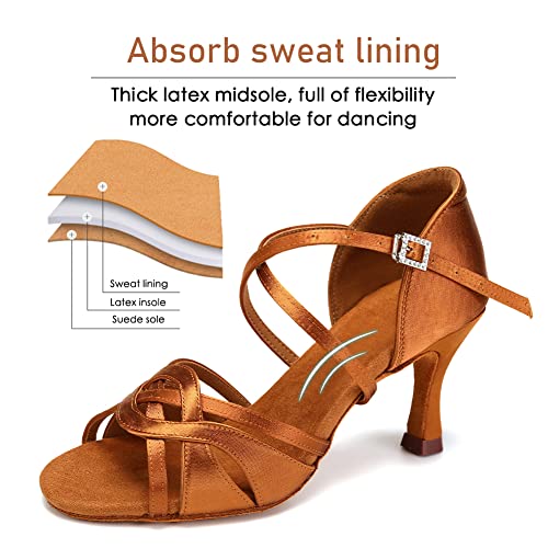 Women's Latin Dance Shoes Silk Open Toe Professional Ballroom Salsa Tango Performance Dance Heels3