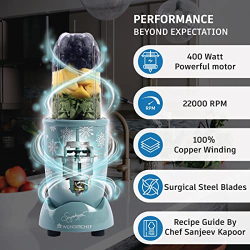 Wonderchef-Nutri-Blend-Snowflakes-22000-Rpm-2-Unbreakable-Jars-400-W-2-Years-Warranty-Online-Recipe-Book-By-Chef-Sanjeev-Kapoor-Blue - mixer grinder