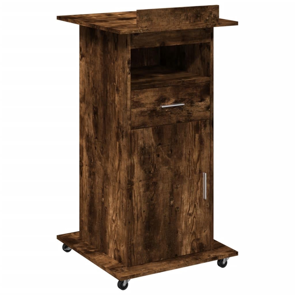 Desk Tavolo Gaming Scrivania Ufficio Tavolo Consolle Leggio con Ruote e Cassetto Rovere Fumo 55x55x107cm Multistrato per Sala Studio Camera Da Letto Studio Soggiorno